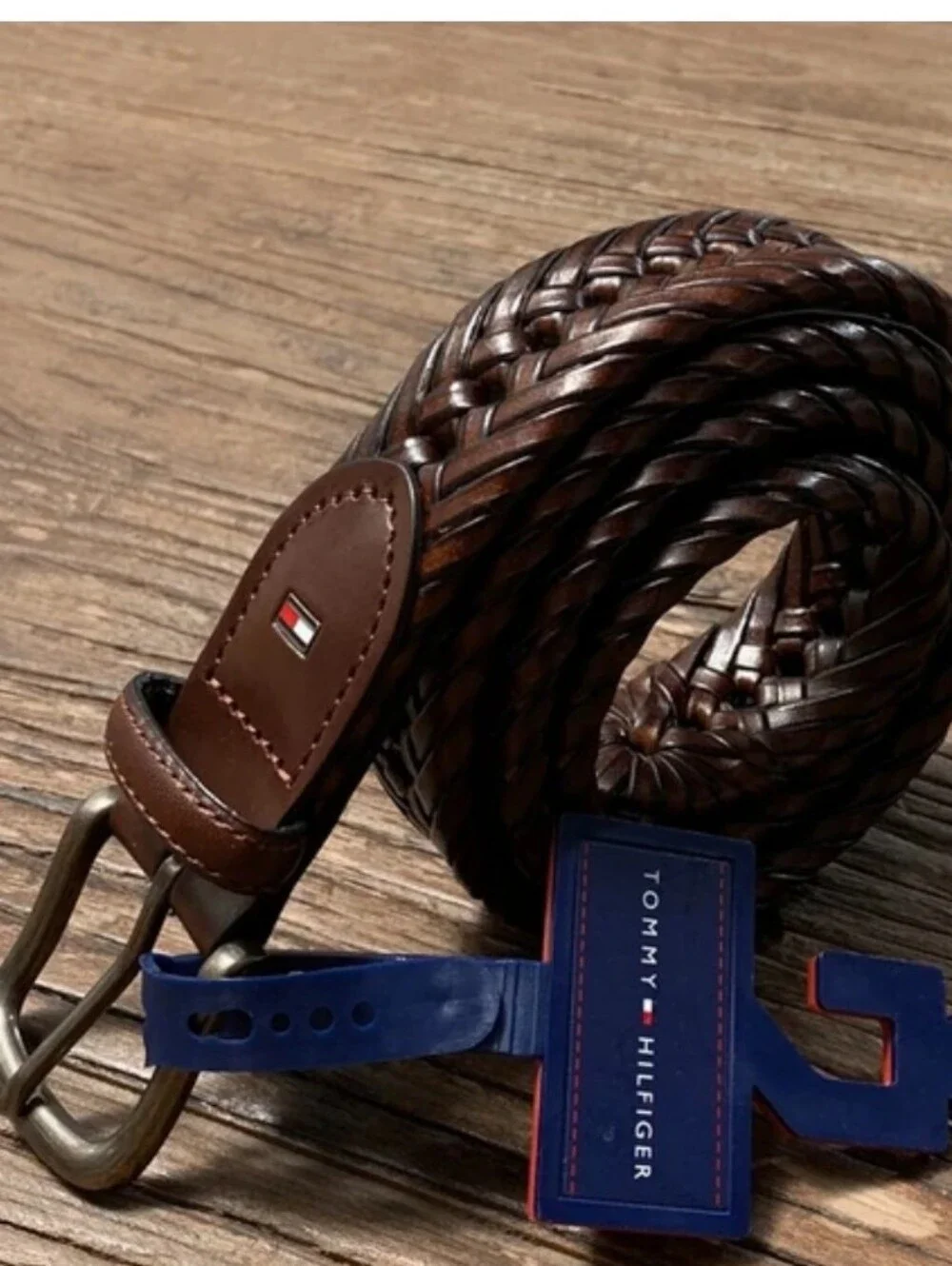Tommy Hilfiger Genuine Leather Men's Woven Belt Size M (34-36) Brown NWT